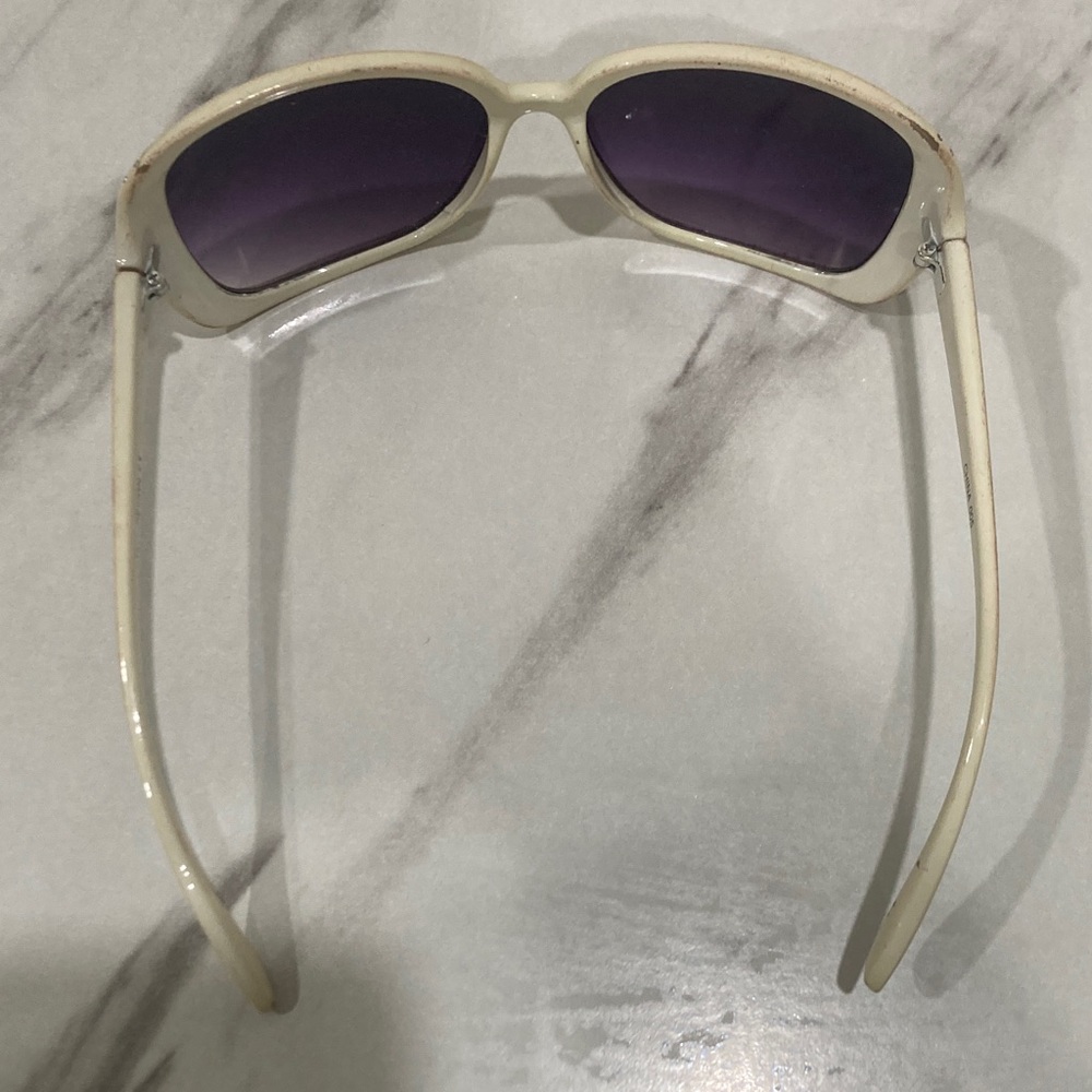 White Frame Sunglasses with Purple Lenses and Crystal Accents - Picture 12 of 16